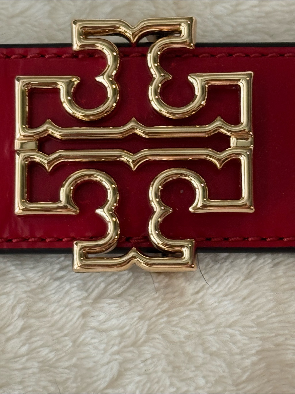 Tory Burch Red Patent Logo Belt With Gold Hardware